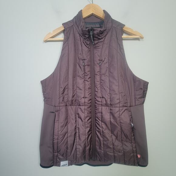 HOKA Coldsnap Vest Women’s M Brown Sleeveless Windproof Running Layer Zip - Picture 1 of 10